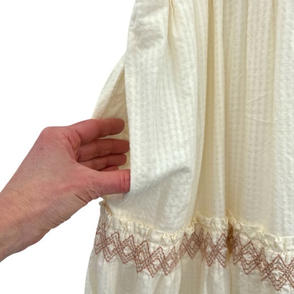 Madewell Lucie Smocked Embroidered Tiered Midi Dress -Lighthouse / Cream - Large - Picture 12 of 14